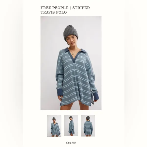 Free People Striped Travis Polo Shirt - Long Sleeve (gray combo) - Image 3