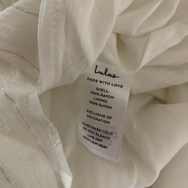 Lulus White Strapless‎ Maxi Dress Metallic Thread Drawstring Waist XS - Image 7