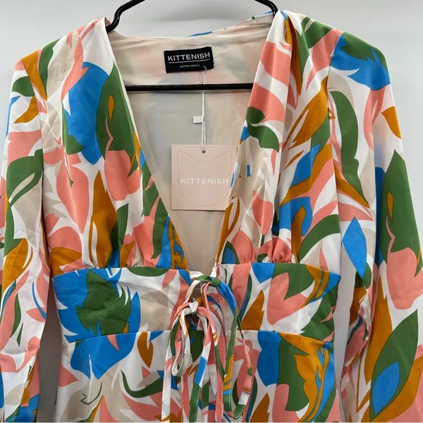 Kittenish Stand Out Multicolor‎ Geometric Print Long Sleeve Mini Dress Size XS - Image 3
