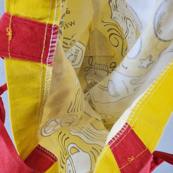 Trader Joe's Tote Bag Yellow Breakfast Waffle Toast Graphic Canvas Reusable - Image 4