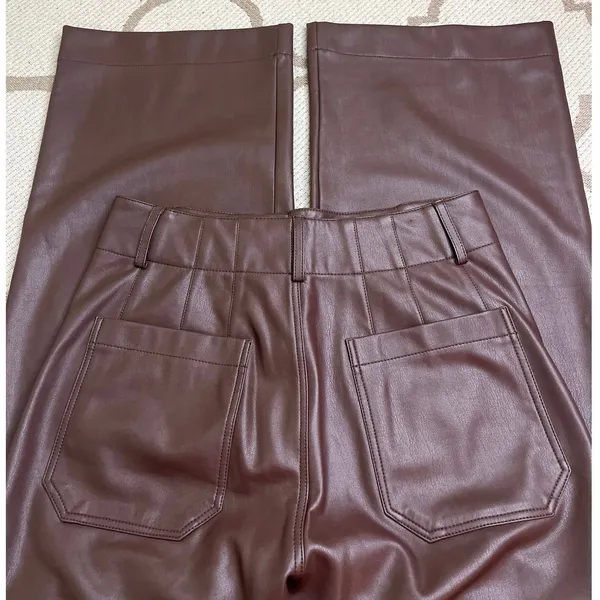 Maeve Anthropologie Colette Faux Leather Wide Leg Pants Dark Brown Size 28 - Image 13