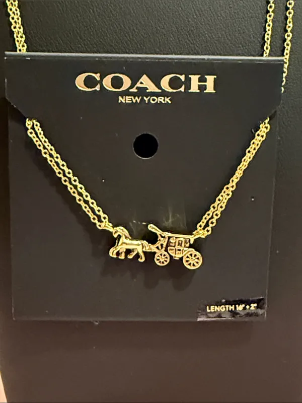 COACH | Gold Plated Traditional Logo Horse & Carriage Pendant Necklace - Image 3