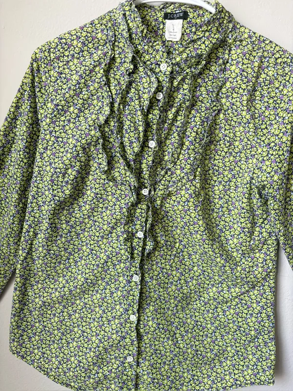 J.Crew Floral Ruffle Blouse 100% Cotton Button Front Cottagecore Preppy - Image 4