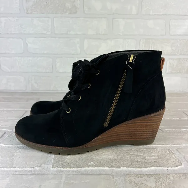 Dr Scholls Ankle Booties Womens 9 M Black Faux Suede Wedge Lace Up Zipper Nelly - Image 6