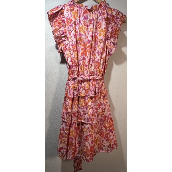 Anthropologie Fate Pink Floral Flowy Tiered Ruffle Peasant Mini Dress Small NWT - Image 11