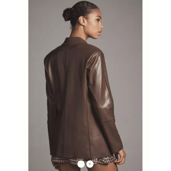 By Anthropologie Faux Leather Crochet-Stitch Blazer - Image 2