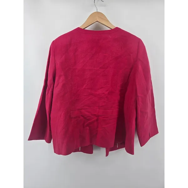 Talbots‎ Linen Blazer Womens 14 Collarless Open Front Pink Raspberry EUC - Image 3