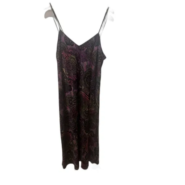 Natori Slip Dress Chemise Spaghetti Straps Purple Paisley Multicolor Midi Size L - Image 8
