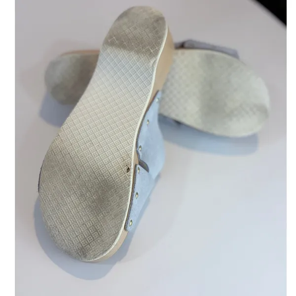 Donna Toscana Italy Light Blue Suede Studded Wood‎ Wedge Slide Sandals Mules 8.5 - Image 8