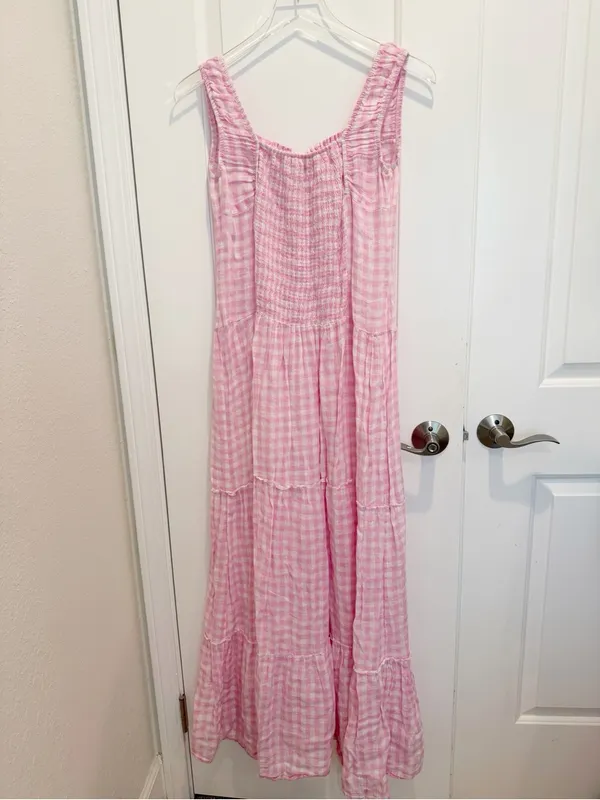 FRANKIE’S BIKINIS‎ Cristabelle Linen Maxi Dress Pink White Gingham Cottagecore - Image 3