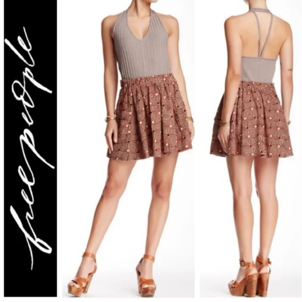 Free people retro print Indie knit skirt with pockets medium - Image 2