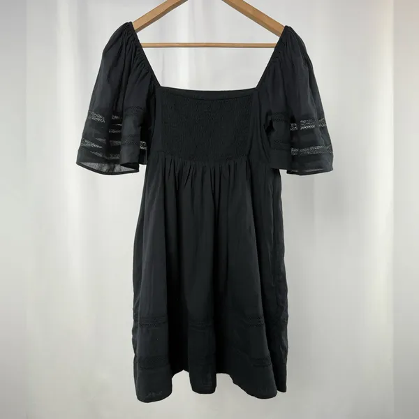 NWT Abercrombie & Fitch‎ Cotton Square Neck Short Sleeve Dress in Black Medium - Image 3