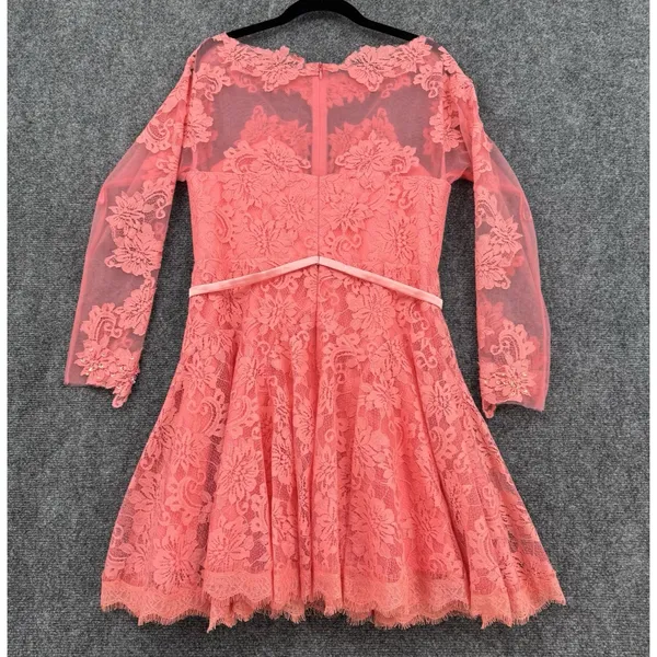 Forever Unique Lace Sequence Dress Coral Pink Size 12 Fit & Flare Formal Party - Image 2