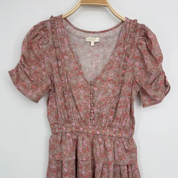 LoveShackFancy Roth Dress XS Pink Floral Cottagecore Boho Ruffle Tiered‎ Mini - Image 5