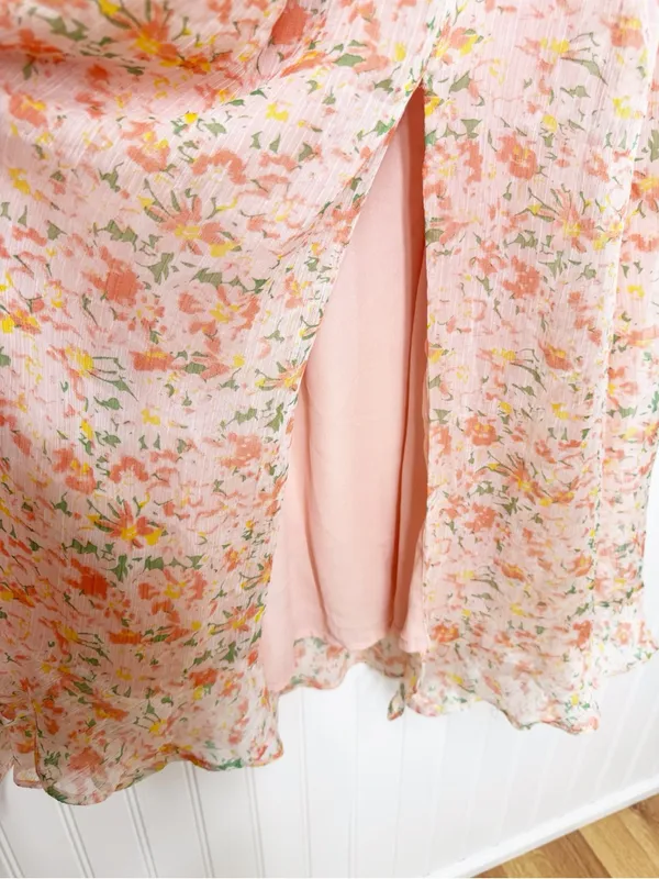ASTR Lunaria Milkmaid Midi Dress Large Peach Floral Wedding Guest Garden Party - Image 9