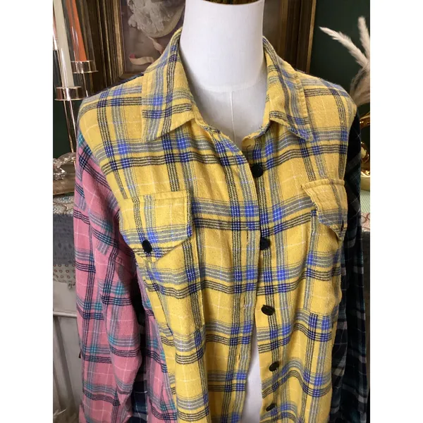 Haptics By Holly Harper Colorblock Plaid Flannel Oversized Shirt Small - Image 2