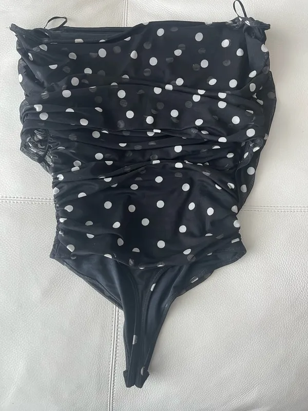 Abercrombie & Fitch Mesh Fold over Bodysuit in Black and Dot - Image 10