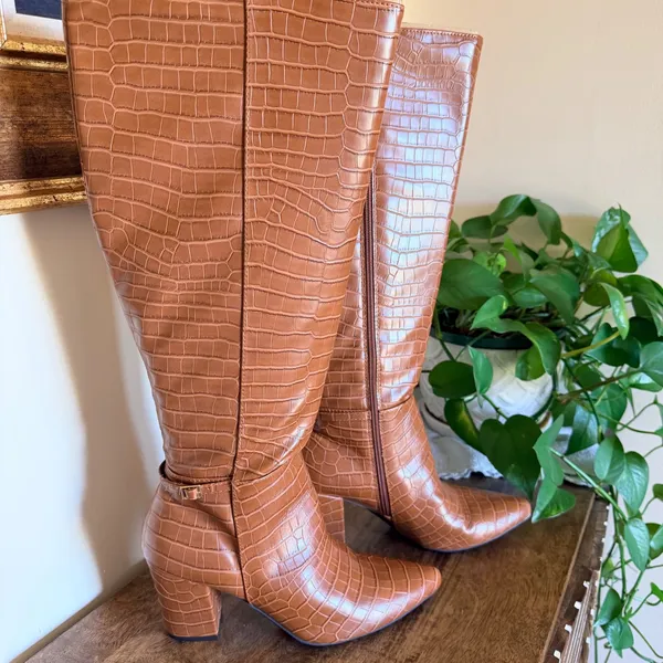 LifeStride‎ Stratford Wide Calf Knee High Boots Bown Croc Embossed Women 8.5 - Image 4