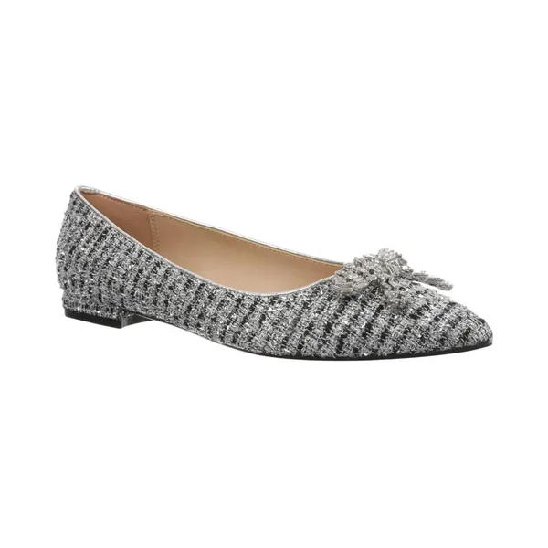 On 34th Womens Millee Embellished Bow Pointed-Toe Flats Silver Tweed Gray 5.5M - Image 8