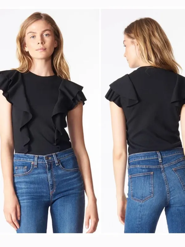 Veronica Beard Bea Black Ruffle Blouse - Image 2