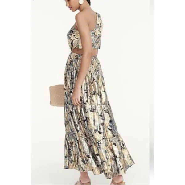 J Crew Collection Dress Womens 0 One Shoulder Silk Lurex Metallic Lily Swirl New - Image 9