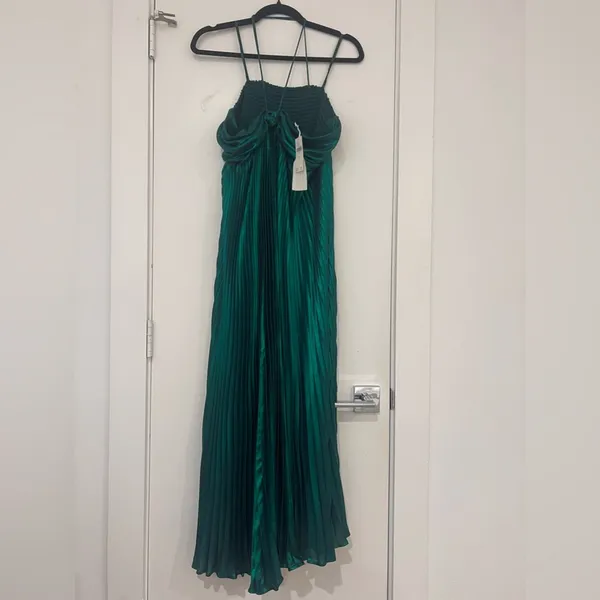 NEW Anthropologie Reiss Roya Women's Halter Neck Pleat Midi Dress Emerald Green - Image 3