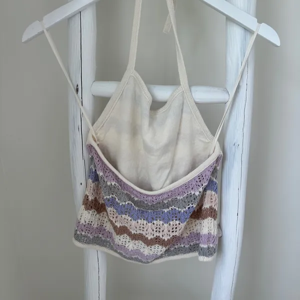 American Eagle Knit Sweater Tie Neck Striped Halter Top Size Small - Image 2