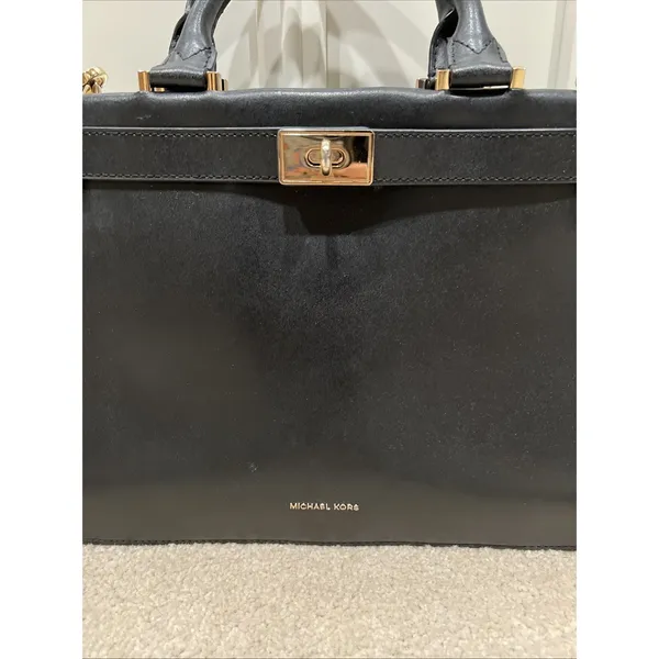 Michael Kors Tatiana Convertible Satchel Crossbody‎ Handbag Black Leather - Image 3