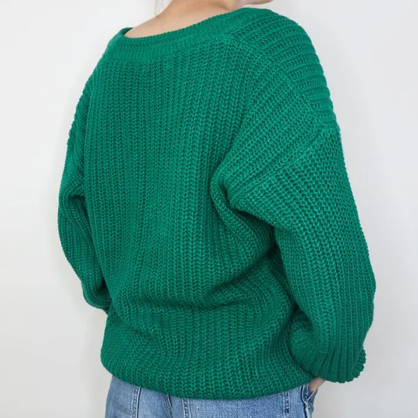 Vintage 80s Green Chunky Knit Cardigan Sweater - Image 3