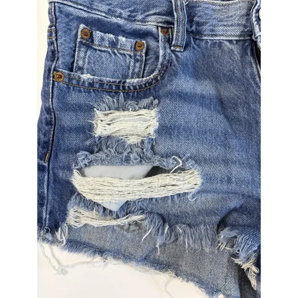 EUC Aeropostale Vintage High Rise Shorty Womens Jean Shorts, Distressed, Blue 6 - Image 3