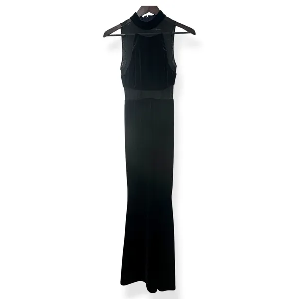 Betsy Adam Womens Gown Blue Sz 2 Velvet Mesh Mock Neck Formal Glam Elegant Goth‎ - Image 2