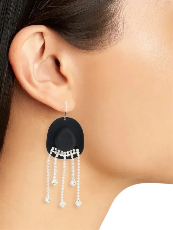 Cowboy Hat Crystal Rhinestone Dangle Earrings  - Image 2