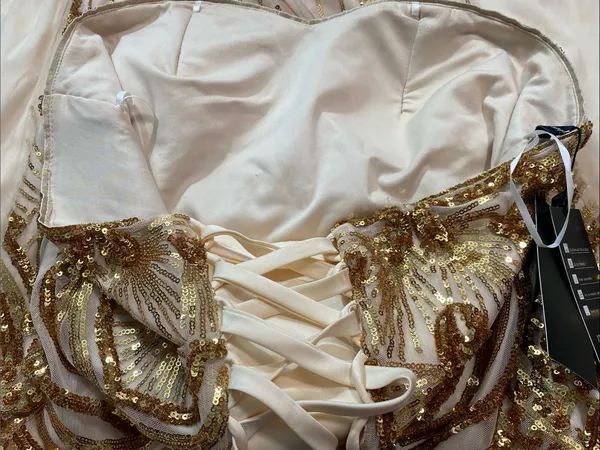 Strapless Gold Sequin Evening Column Dress Size L - Image 16