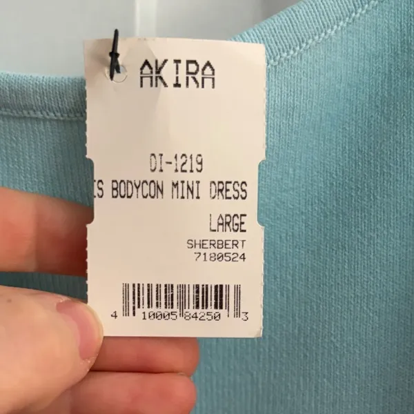 AKIRA Striped Bodycon Mini‎ Dress Light Blue Orange Pink White Women's Large - Image 5