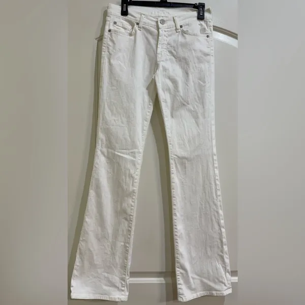 7 For All Mankind Classic White Flare Women's Jeans with Silver Sequins - Image 2