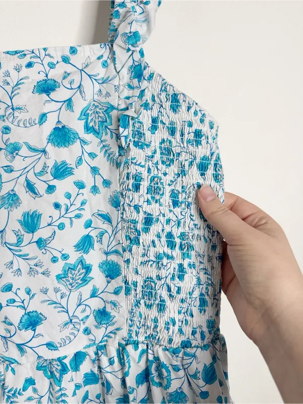 Draper James Ruffled Smocked Sun Dress Blue Floral Print Midi Preppy Summer XL - Image 6