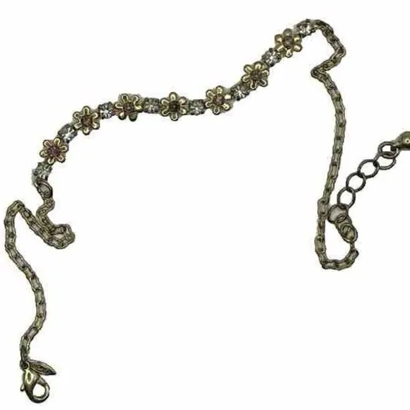 AVON Vintage SP Pink Daisy Open Back Rhinestones Gold Tone Bracelet 10.5 Inch - Image 6