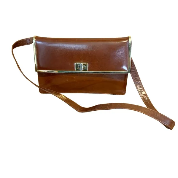 Vintage Balenca Brown Leather Framed Front Flap Shoulder Bag Or Clutch - Image 3