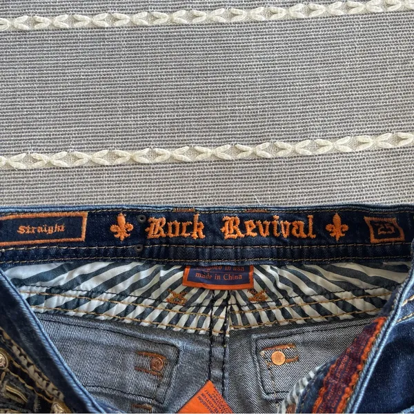 Rock Revival Karla Straight Leg Jeans Distressed Dark Wash Size 25 - Image 7