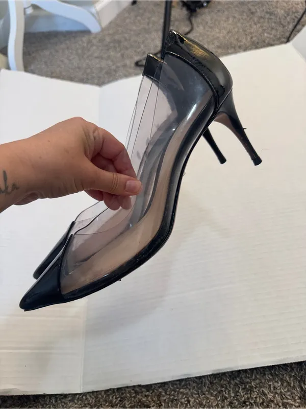 Schutz Black Patent Leather Illusion Pointed Toe Heels Womens 8.5 Classic Dressy - Image 4