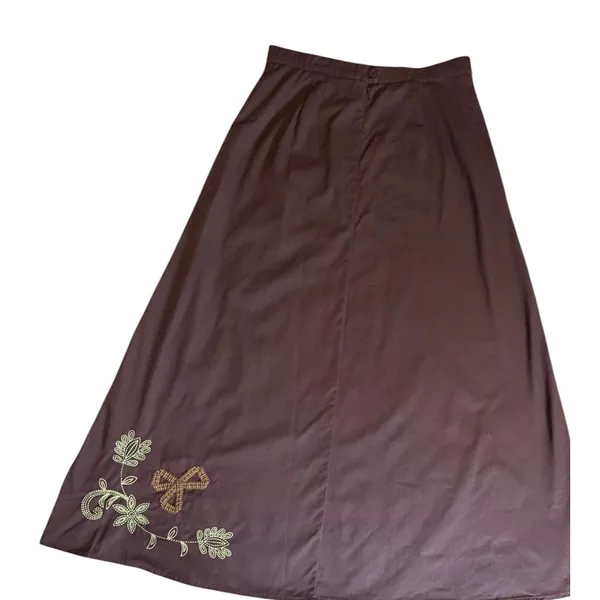 Vintage 90s Y2K Whimsigoth Brown Embroidered A-Line Maxi Skirt Cottagecore Sz 10 - Image 8
