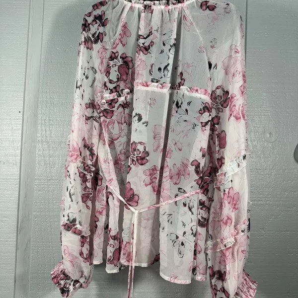 American Rag Long Sleeve Pink Floral Sheer Top Size XL EUC - Image 5
