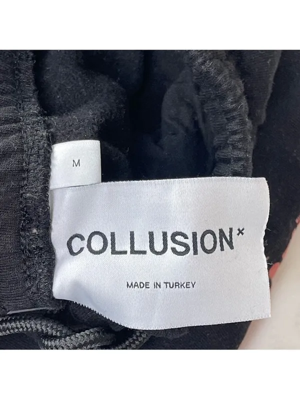 COLLUSION Unisex Lounge cotton set pants & sweat shirt hoodie black with graphic - Image 12
