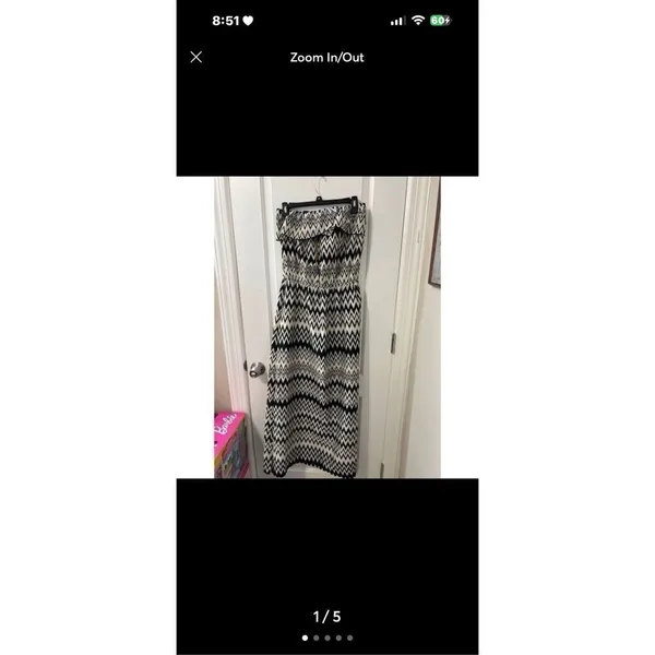 San Carro New York Strapless Maxi Dress Womens Large Black White Chevron NWT - Image 5