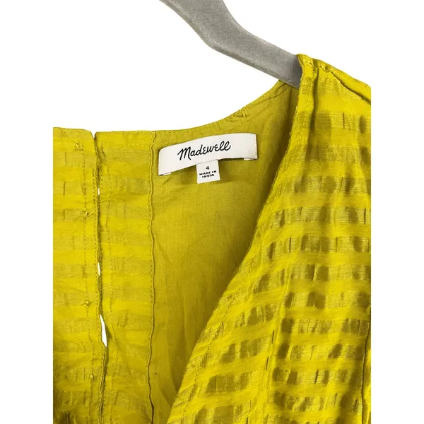 Madewell Kirkley Mini Dress Chartreuse Linen Blend Puff Sleeve Cutout Back 4 - Image 5