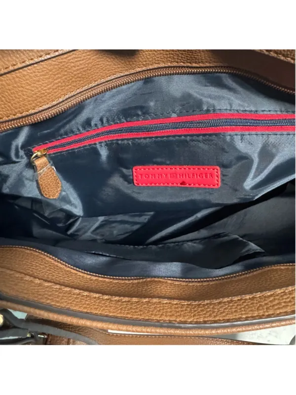 Women's Tommy Hilfiger Brown Tote Bag Large Red White Blue Logo Shopper Purse - Image 9