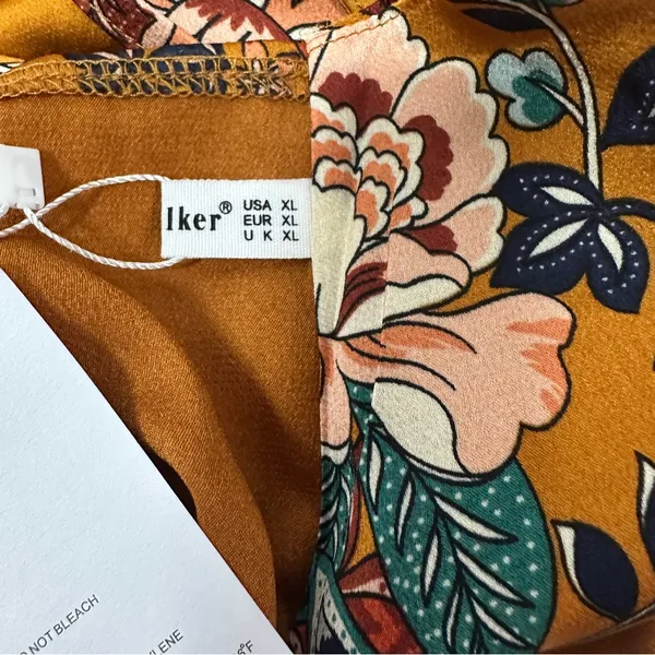 CantonWalker Slip Dress XL Orange Floral Slit Cowl Neck Sleeveless Strappy New - Image 9