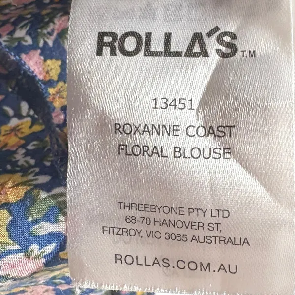 Rollas Roxanne Coast Floral Blouse Blue Multi Square Neck Blouson Sleeve Top S - Image 4