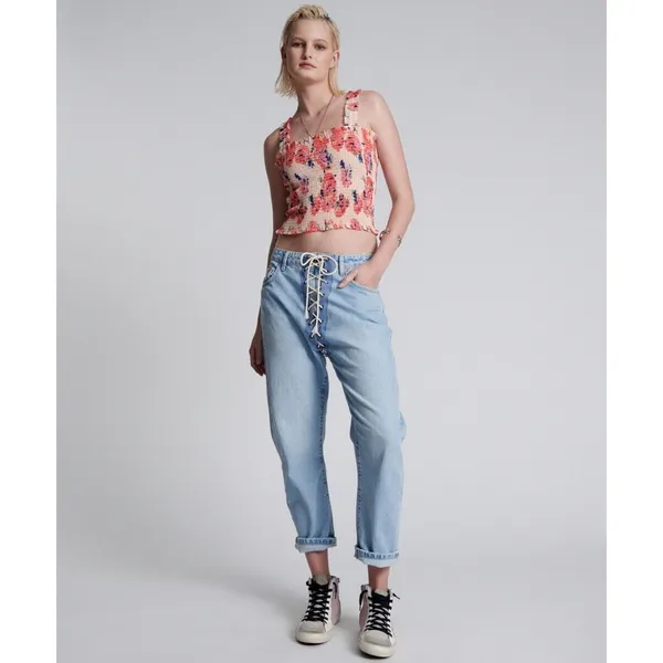 nwt 28 / 6 Womens One Teaspoon Relaxed Fit Laced Bandit Jeans Lace Up Best Blue - Image 4