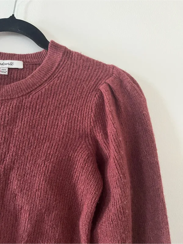 Madewell Wool Blend Puff Sleeve Knit Sweater XXS Red Burgundy Rustic Fall - Image 4